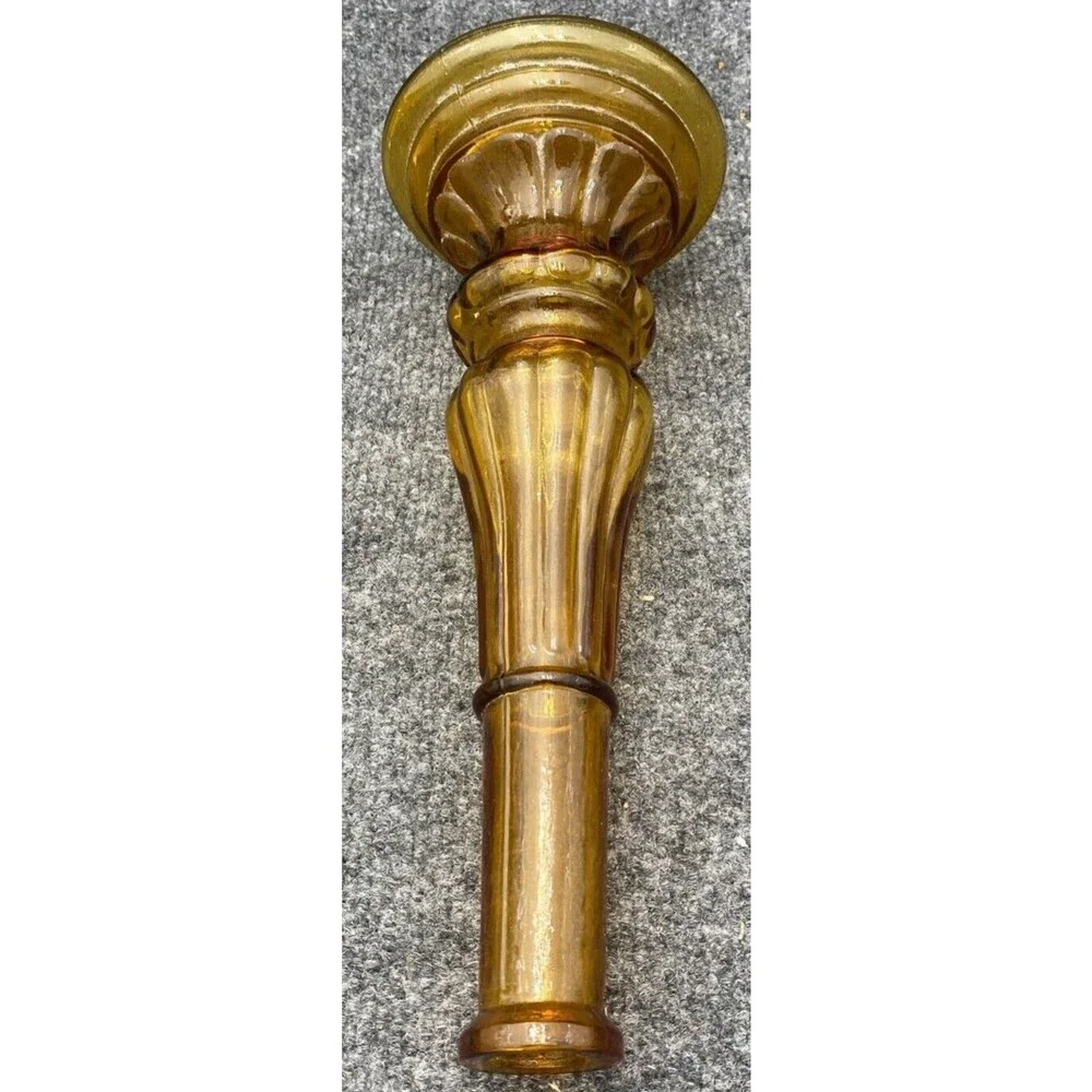 Vintage Empoli Italy Amber Glass Candlestick Holder Column Bud Vase MCM 12